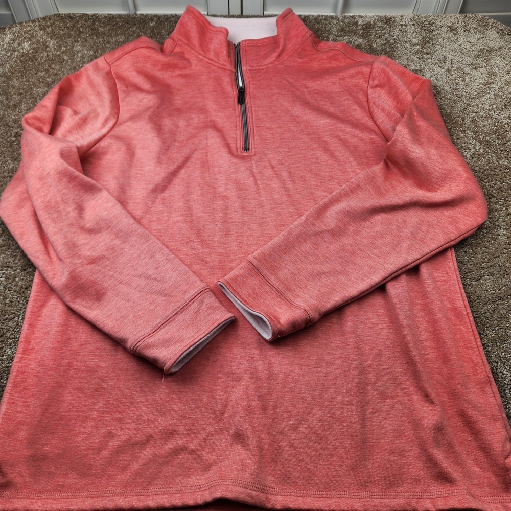 Tahari Mens Coral Pink Heather Quarter Zip Pullover Sweater Size Large